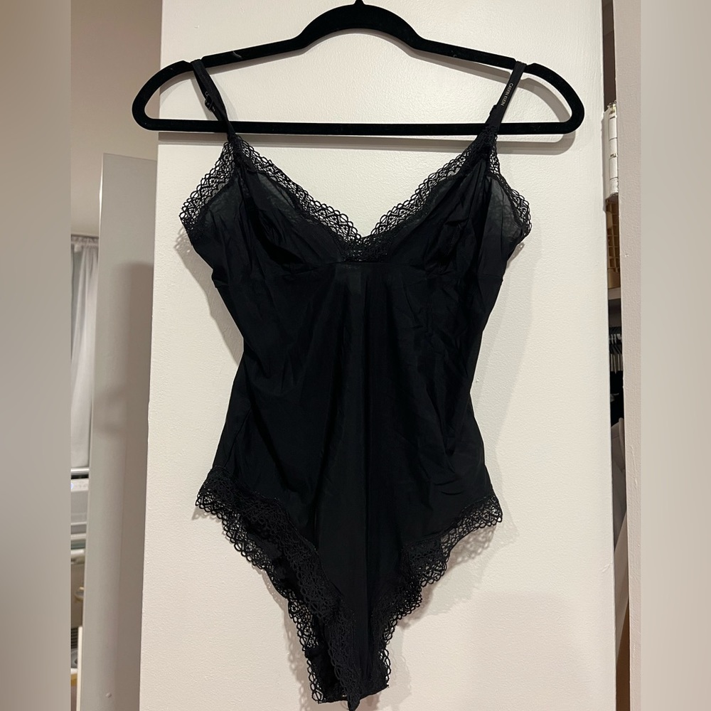 Calvin Klein Lace Trim Bodysuit Black